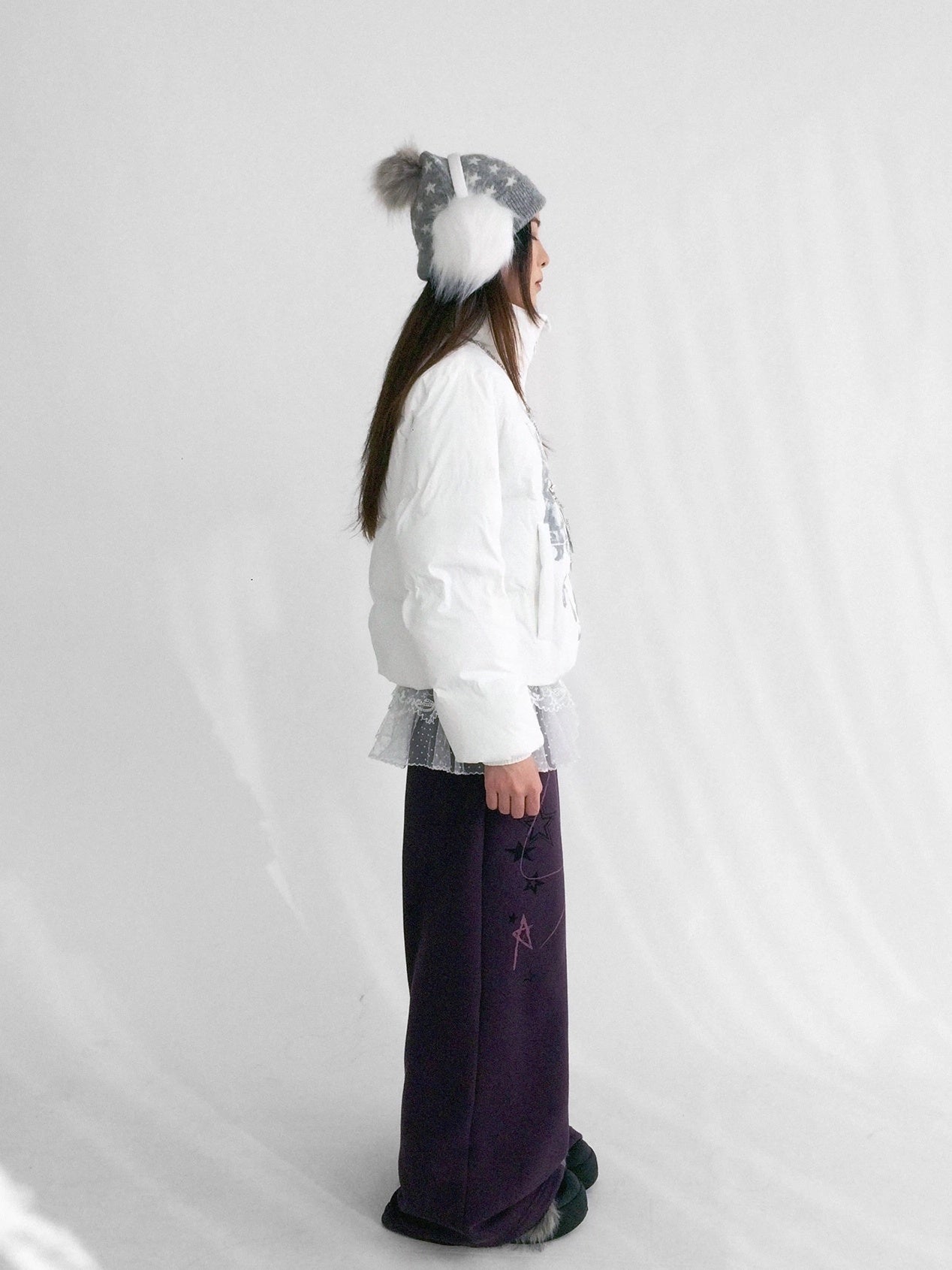 innomoood Fleece Lined Printed Straight Leg Casual Unisex Natural Waist Elastic Pants