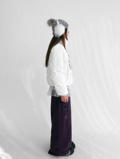 innomoood Fleece Lined Printed Straight Leg Casual Unisex Natural Waist Elastic Pants