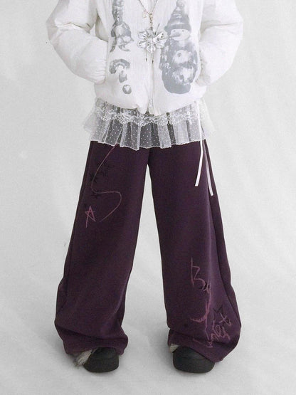 innomoood Fleece Lined Printed Straight Leg Casual Unisex Natural Waist Elastic Pants