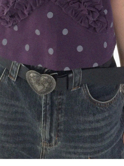 Floral Dot Print Flounce V-neck T-shirt Long Sleeve