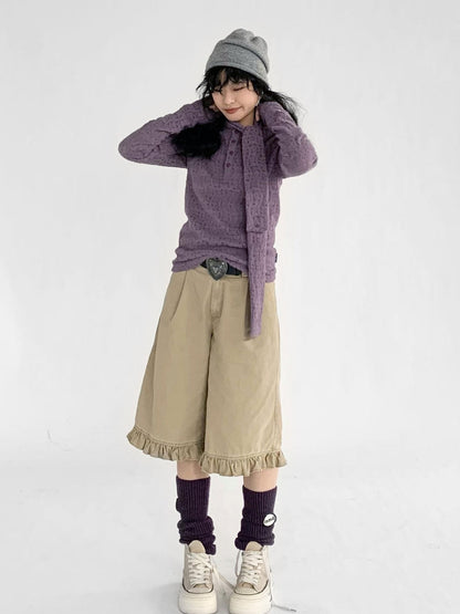 innomoood Furry Lace Thermal Long Sleeve Top With Scarf