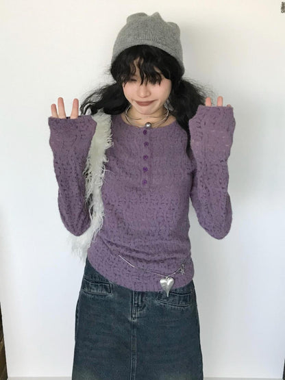 innomoood Furry Lace Thermal Long Sleeve Top With Scarf