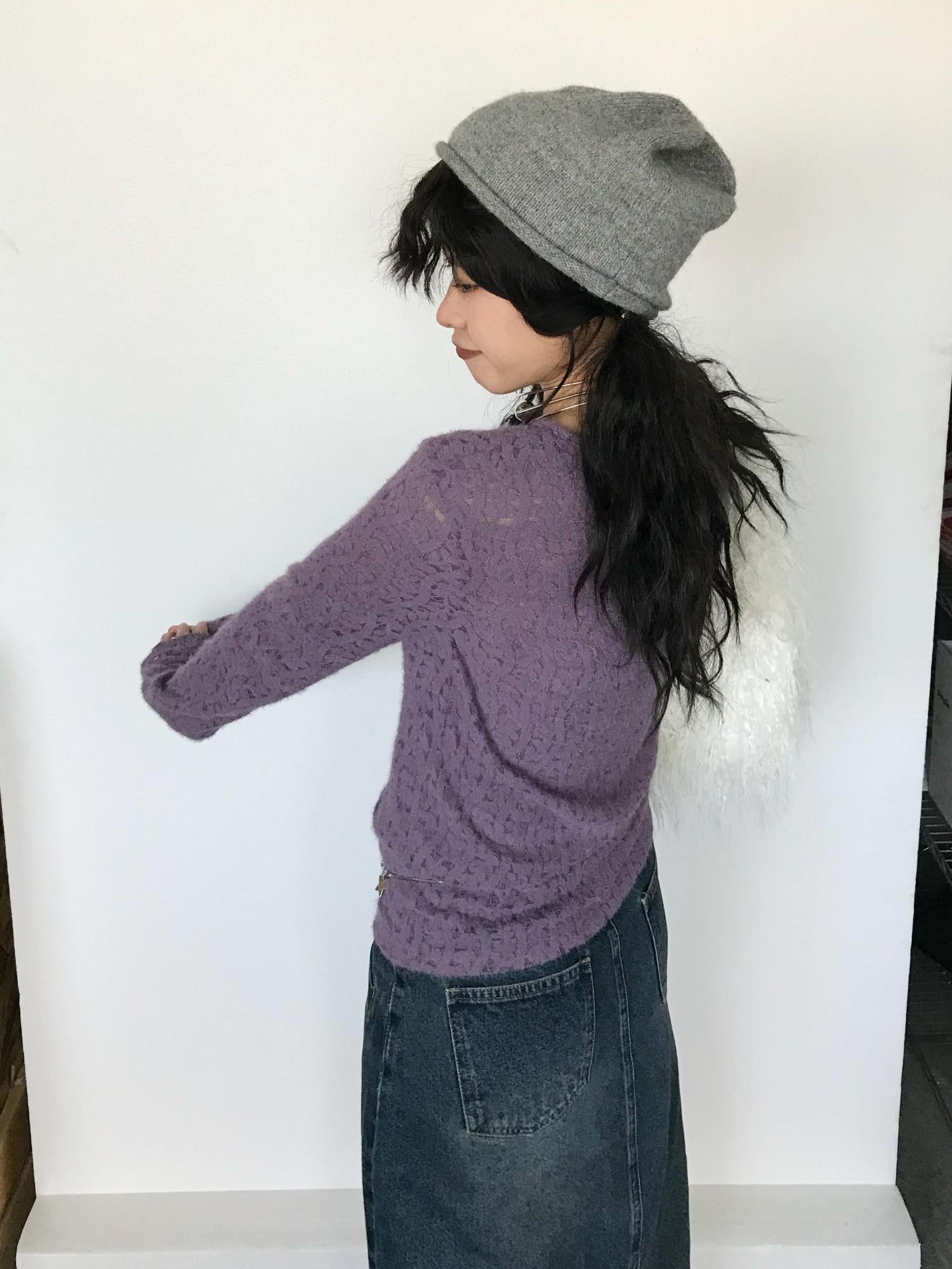 innomoood Furry Lace Thermal Long Sleeve Top With Scarf