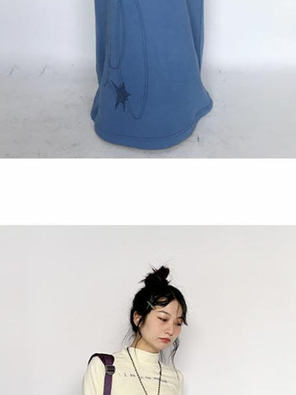 innomoood Fuzzy Print High Neck Cotton Long Sleeve Tee