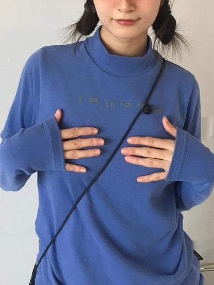 innomoood Fuzzy Print High Neck Cotton Long Sleeve Tee