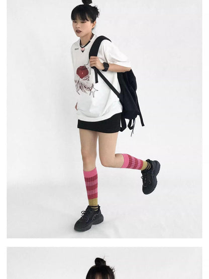 Galaxy Apple Lace Print Tee V-neck T-shirt Long Sleeve