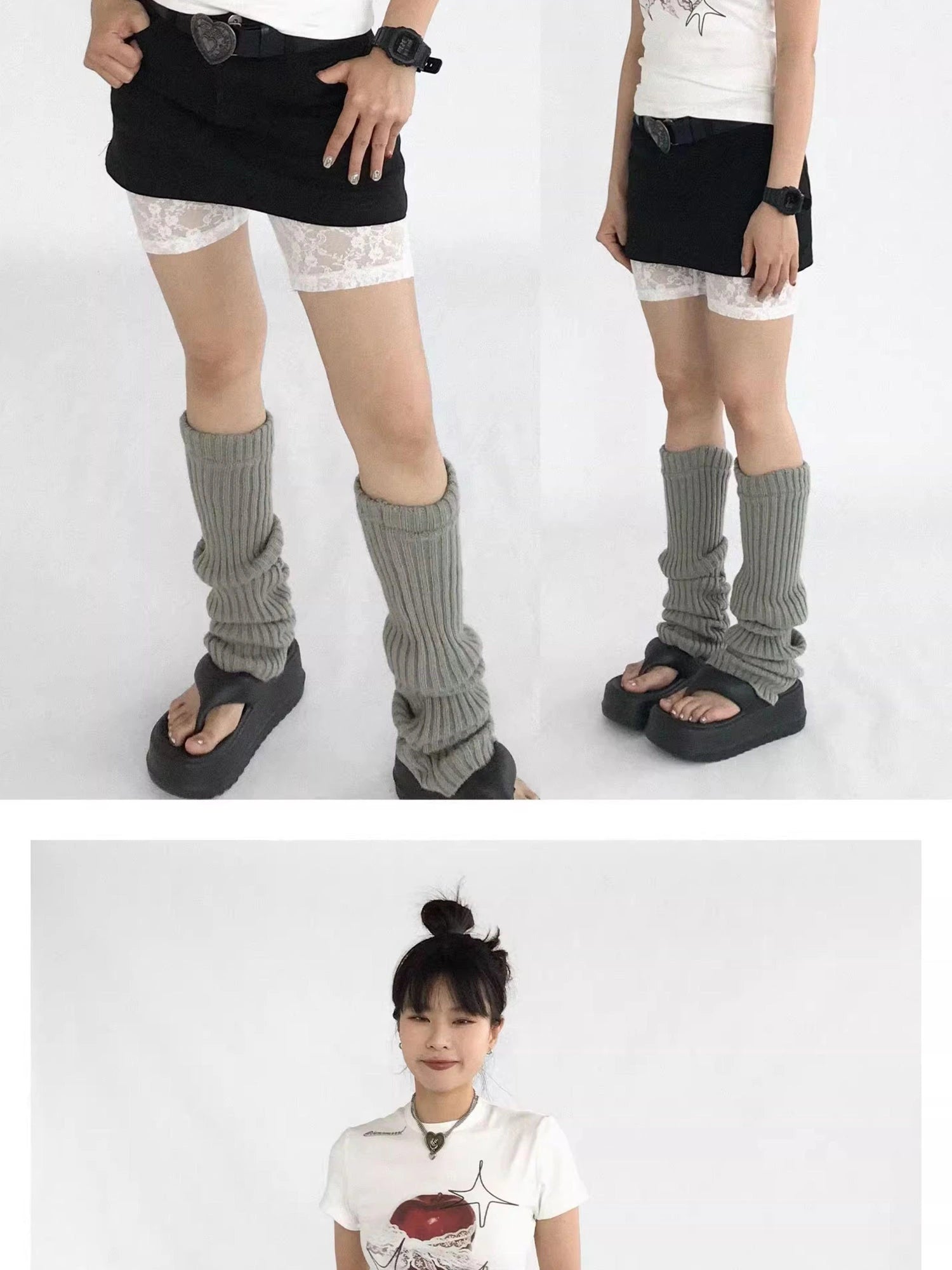 Galaxy Apple Lace Print Tee V-neck T-shirt Long Sleeve