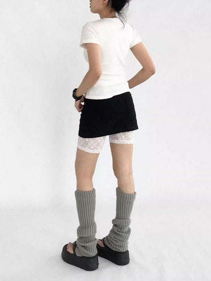 Galaxy Apple Lace Print Tee V-neck T-shirt Long Sleeve