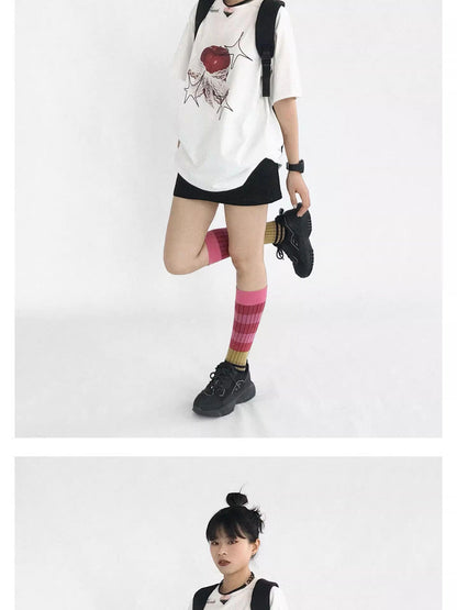 innomoood Galaxy Apple Lace Print Tee V-neck T-shirt Long Sleeve