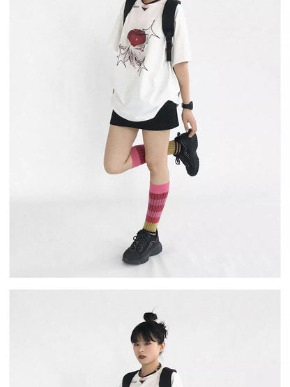 Galaxy Apple Lace Print Tee V-neck T-shirt Long Sleeve