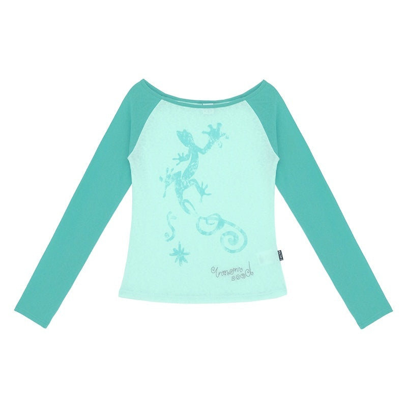 innomoood_Gecko_Print_Color_Block_Raglan_Sleeve_Women&