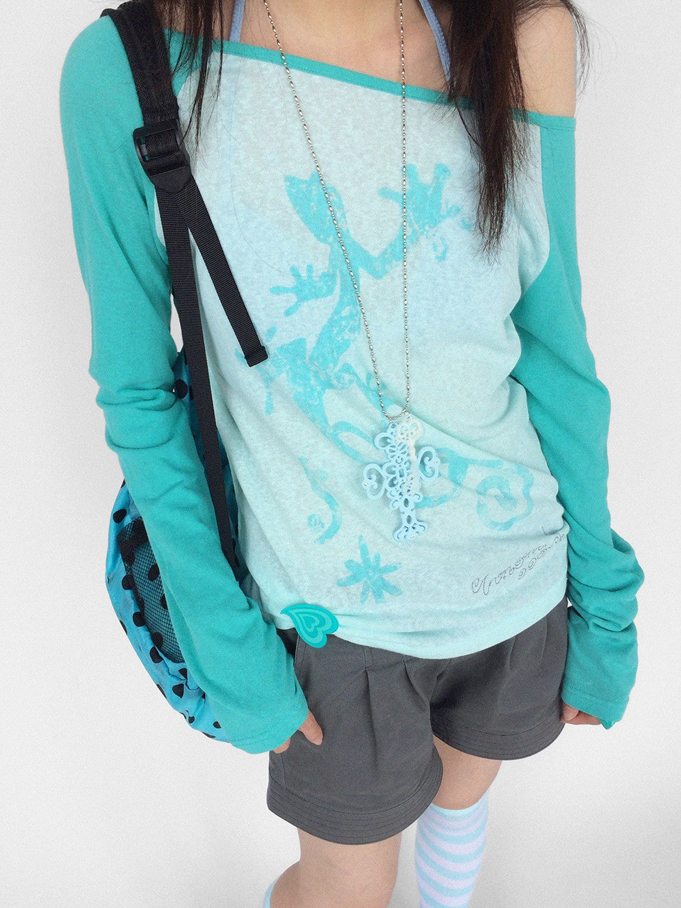 innomoood Gecko Print Color Block Raglan Sleeve Women&