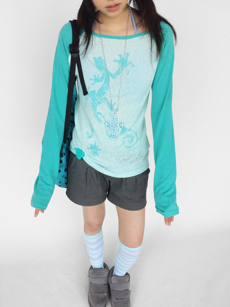 innomoood Gecko Print Color Block Raglan Sleeve Women&
