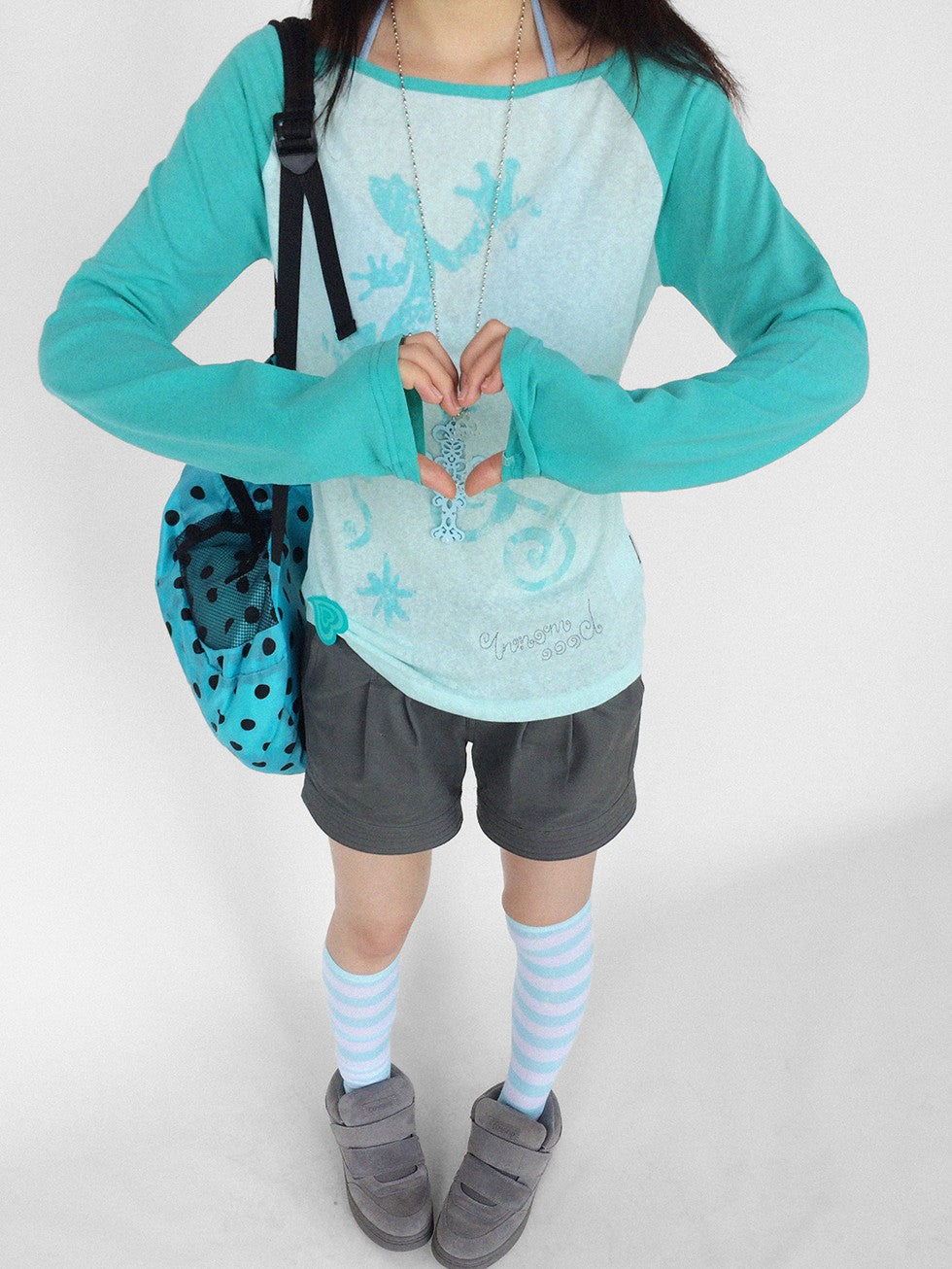 innomoood Gecko Print Color Block Raglan Sleeve Women&