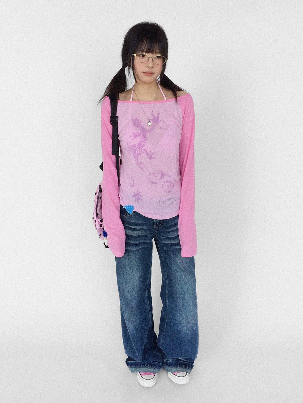 innomoood Gecko Print Color Block Raglan Sleeve Women&