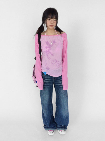 innomoood Gecko Print Color Block Raglan Sleeve Women&