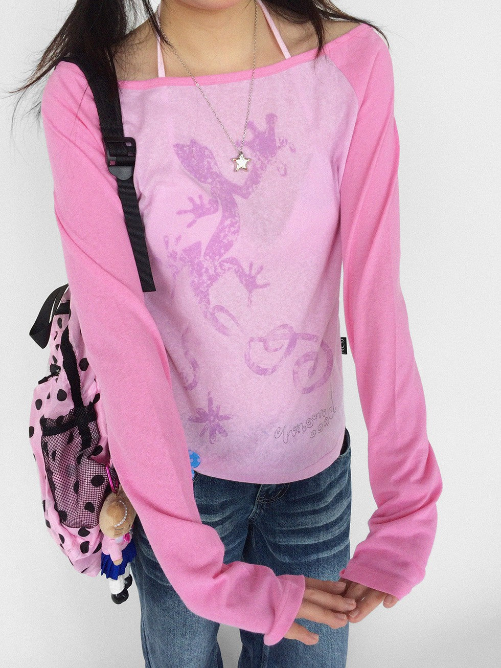 innomoood Gecko Print Color Block Raglan Sleeve Women&
