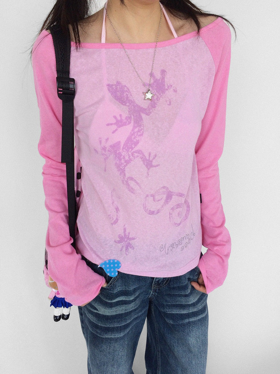 innomoood Gecko Print Color Block Raglan Sleeve Women&