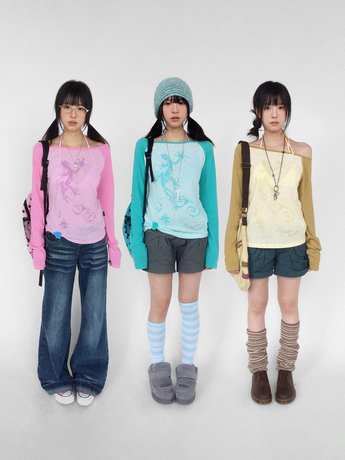 innomoood Gecko Print Color Block Raglan Sleeve Women&