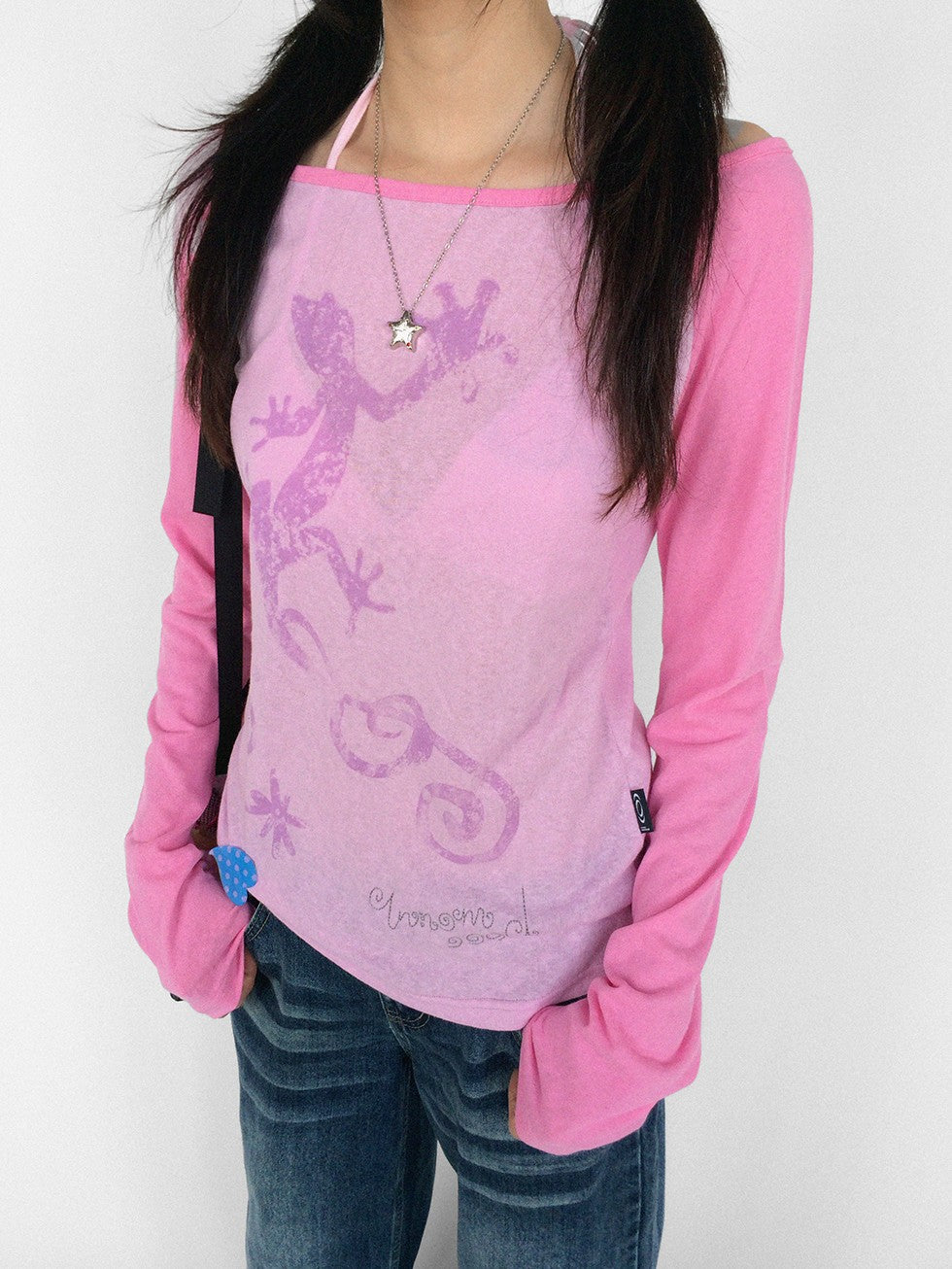 innomoood Gecko Print Color Block Raglan Sleeve Women&