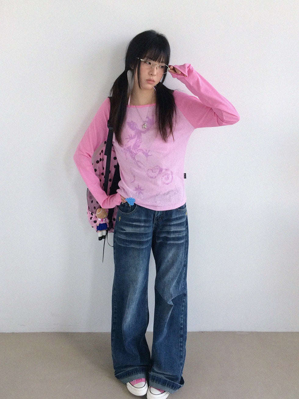 innomoood Gecko Print Color Block Raglan Sleeve Women&