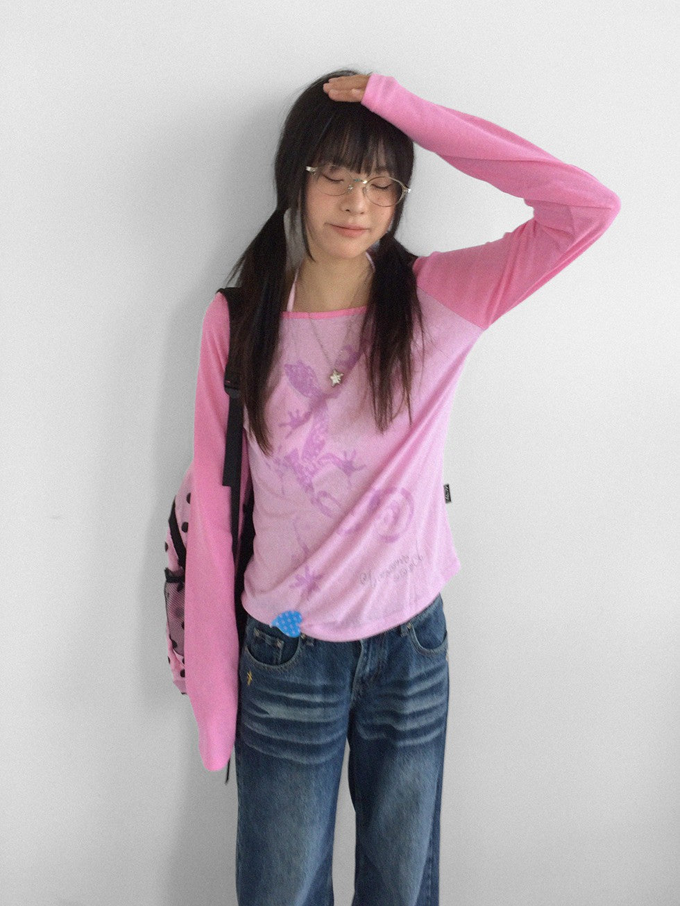 innomoood Gecko Print Color Block Raglan Sleeve Women&