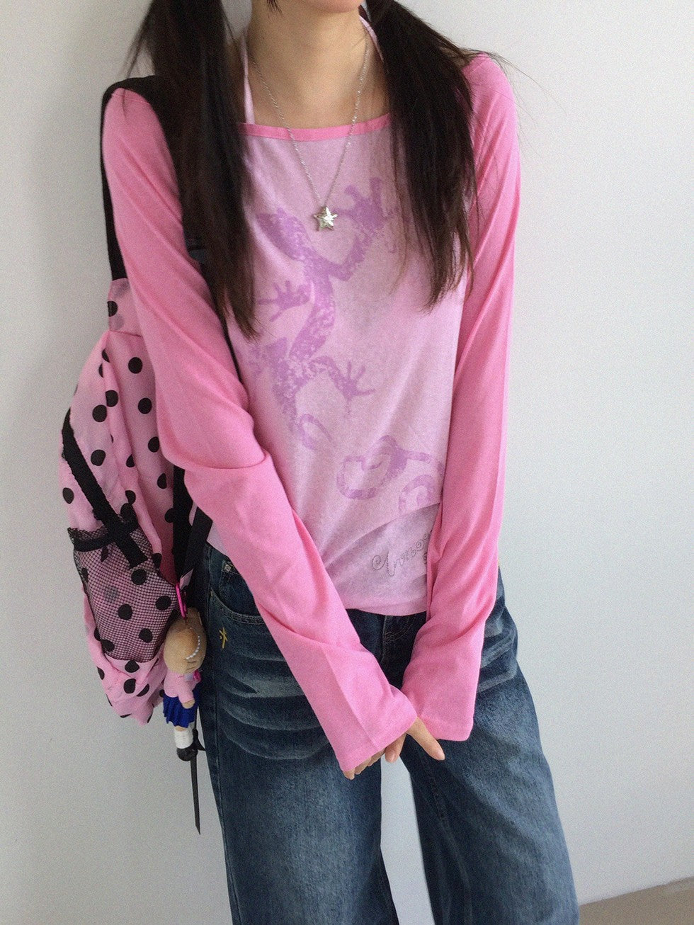innomoood Gecko Print Color Block Raglan Sleeve Women&