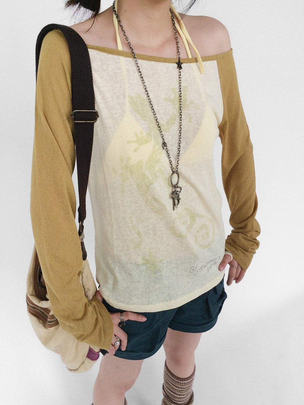 innomoood Gecko Print Color Block Raglan Sleeve Women&