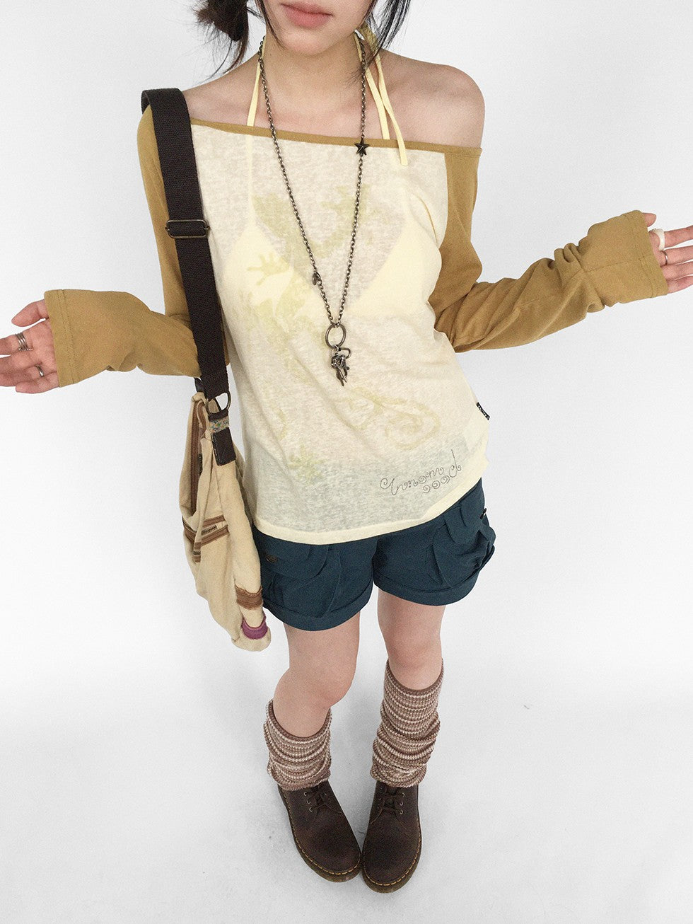 innomoood Gecko Print Color Block Raglan Sleeve Women&