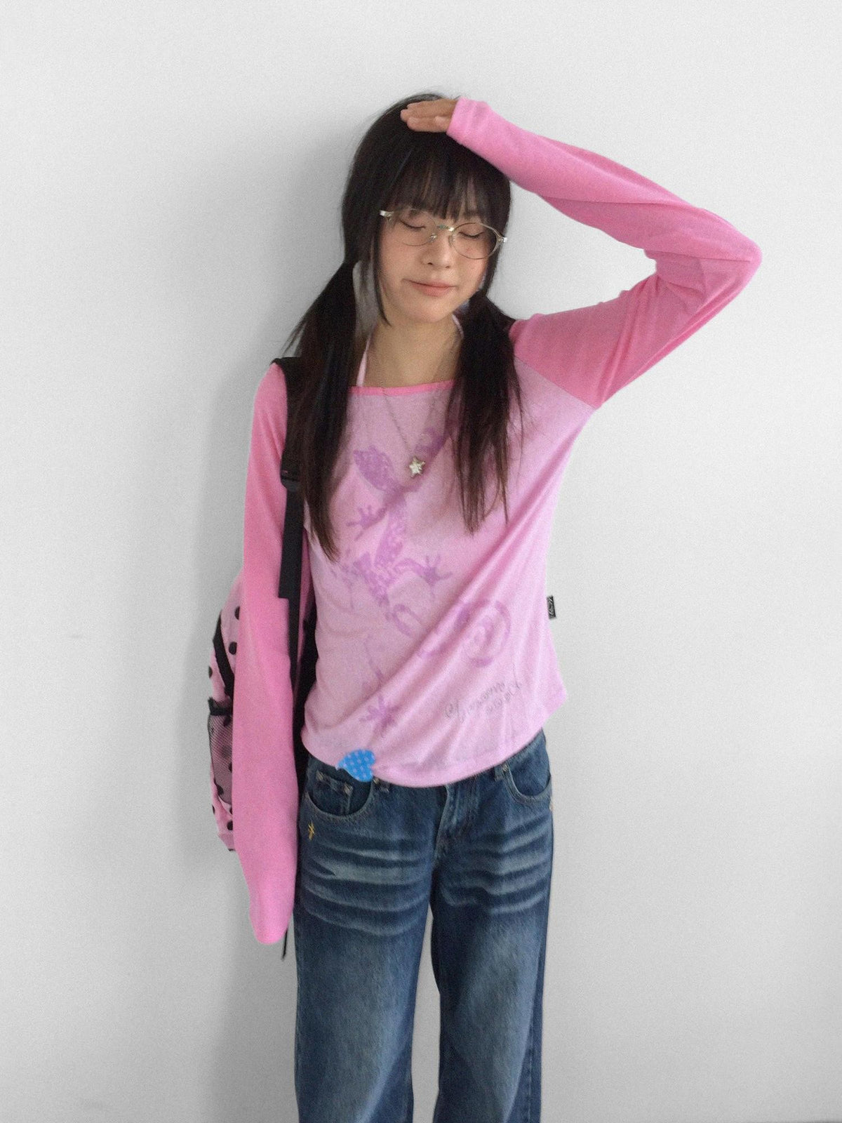 innomoood Gecko Print Color Block Raglan Sleeve Women&