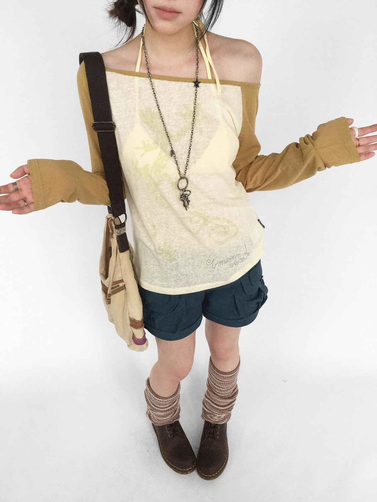 innomoood Gecko Print Color Block Raglan Sleeve Women&