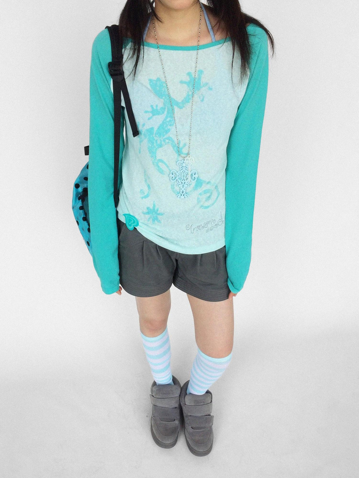 innomoood Gecko Print Color Block Raglan Sleeve Women&