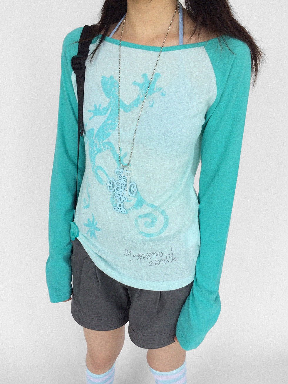 innomoood Gecko Print Color Block Raglan Sleeve Women&