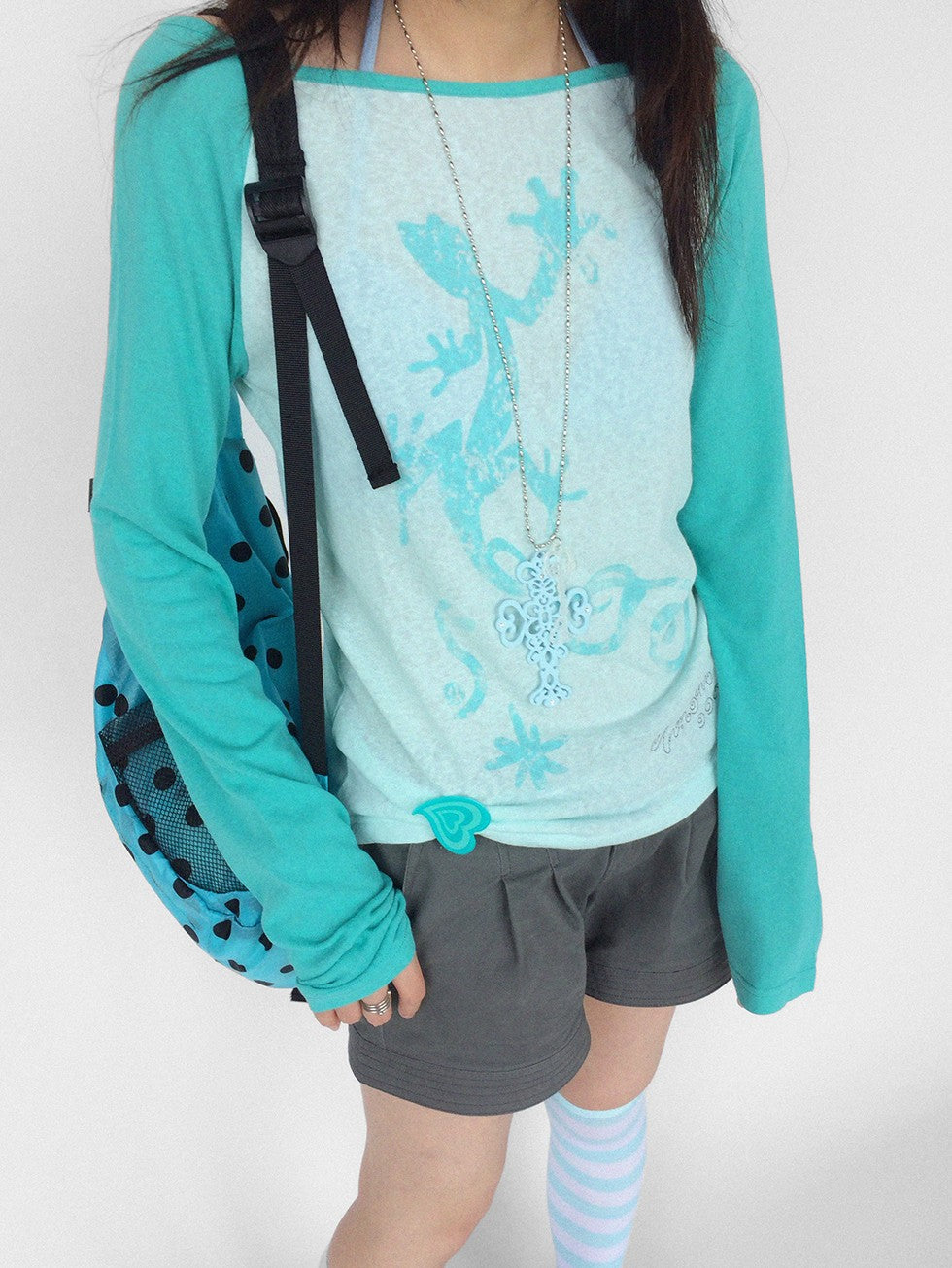 innomoood Gecko Print Color Block Raglan Sleeve Women&
