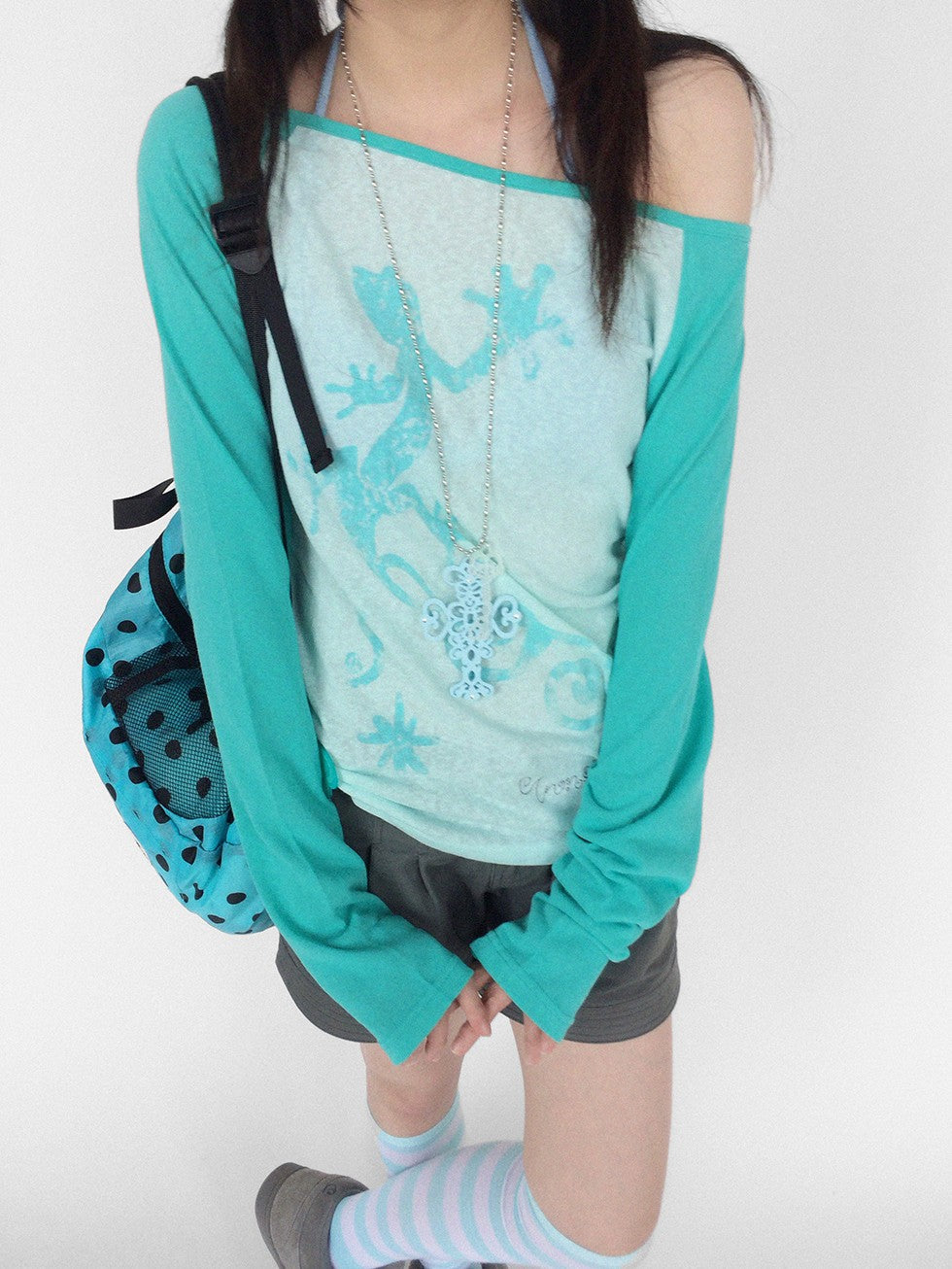innomoood Gecko Print Color Block Raglan Sleeve Women&