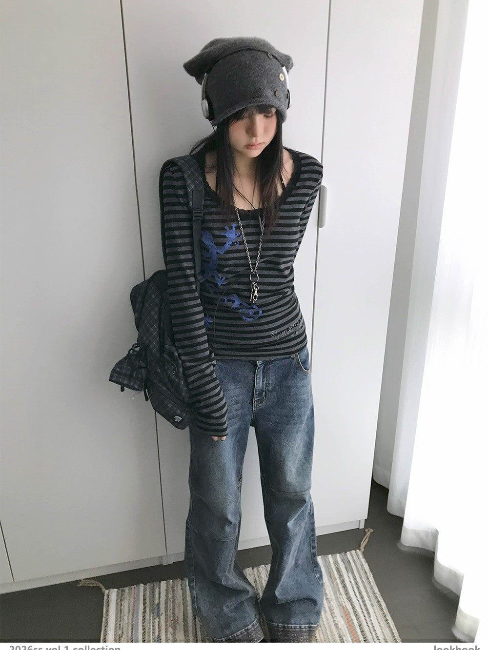 innomoood Gecko Print Striped Lace Square Neck Slim Fit Women&