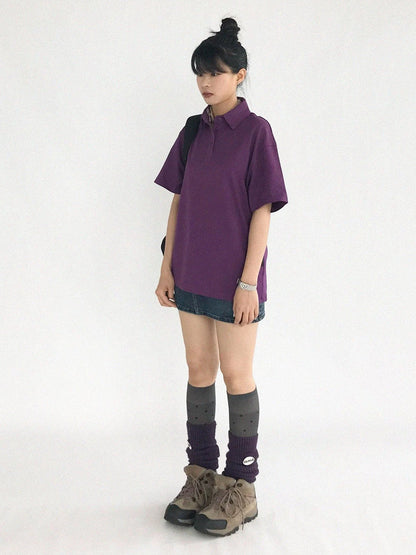 Geometric Moth Watermark Polo Shirt Grape Purple