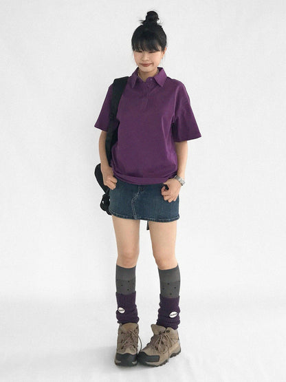 innomoood Geometric Moth Watermark Polo Shirt Grape Purple
