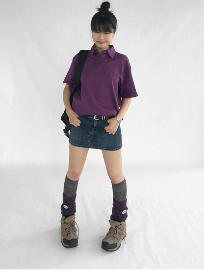 innomoood Geometric Moth Watermark Polo Shirt Grape Purple