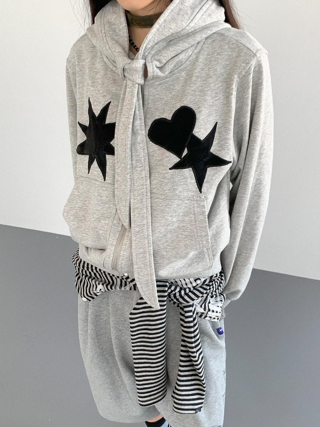 innomoood Geometric Patchwork Hooded Knit Sweatshirt