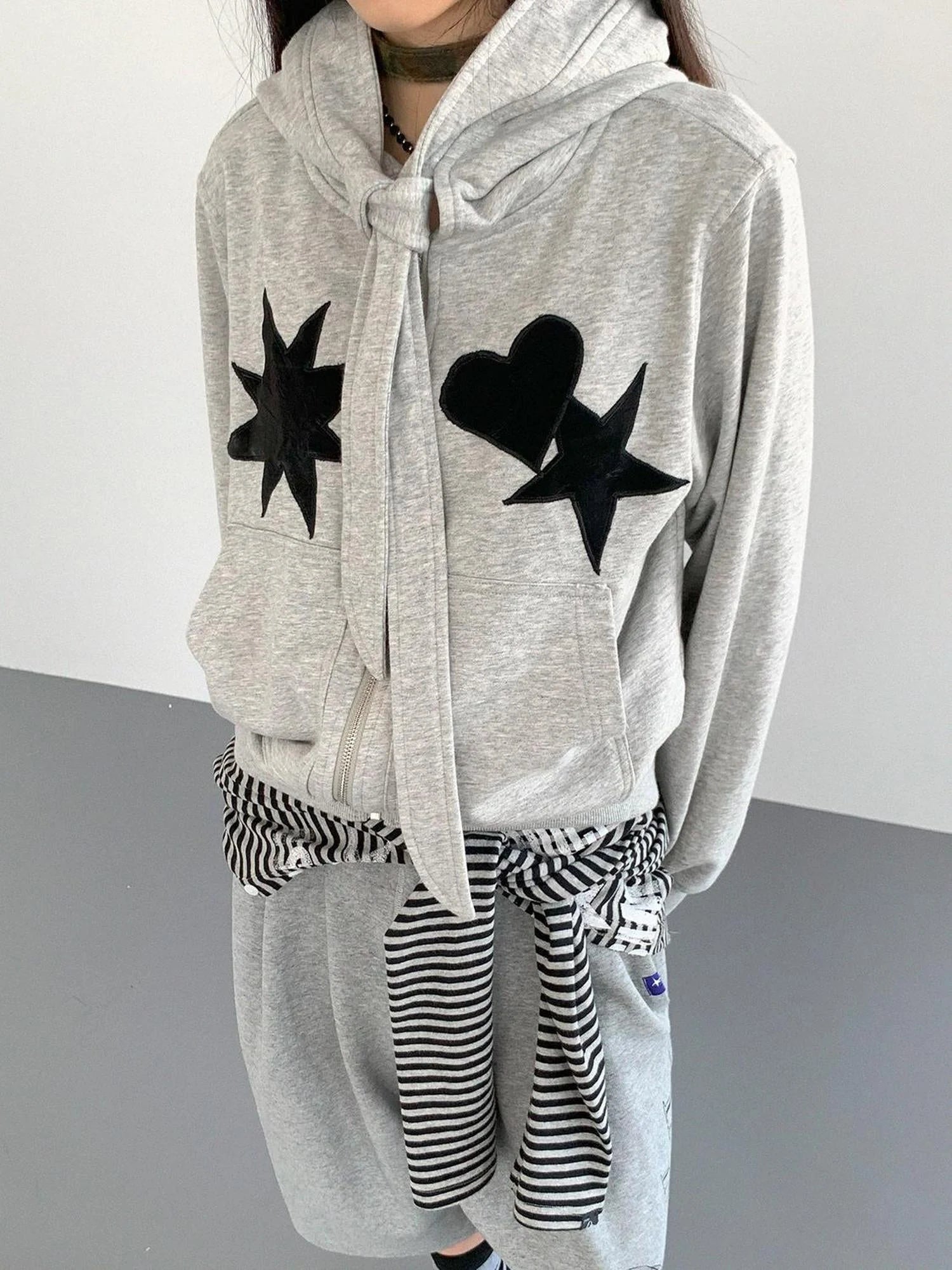 Geometric Patchwork Hooded Knit Sweatshirt