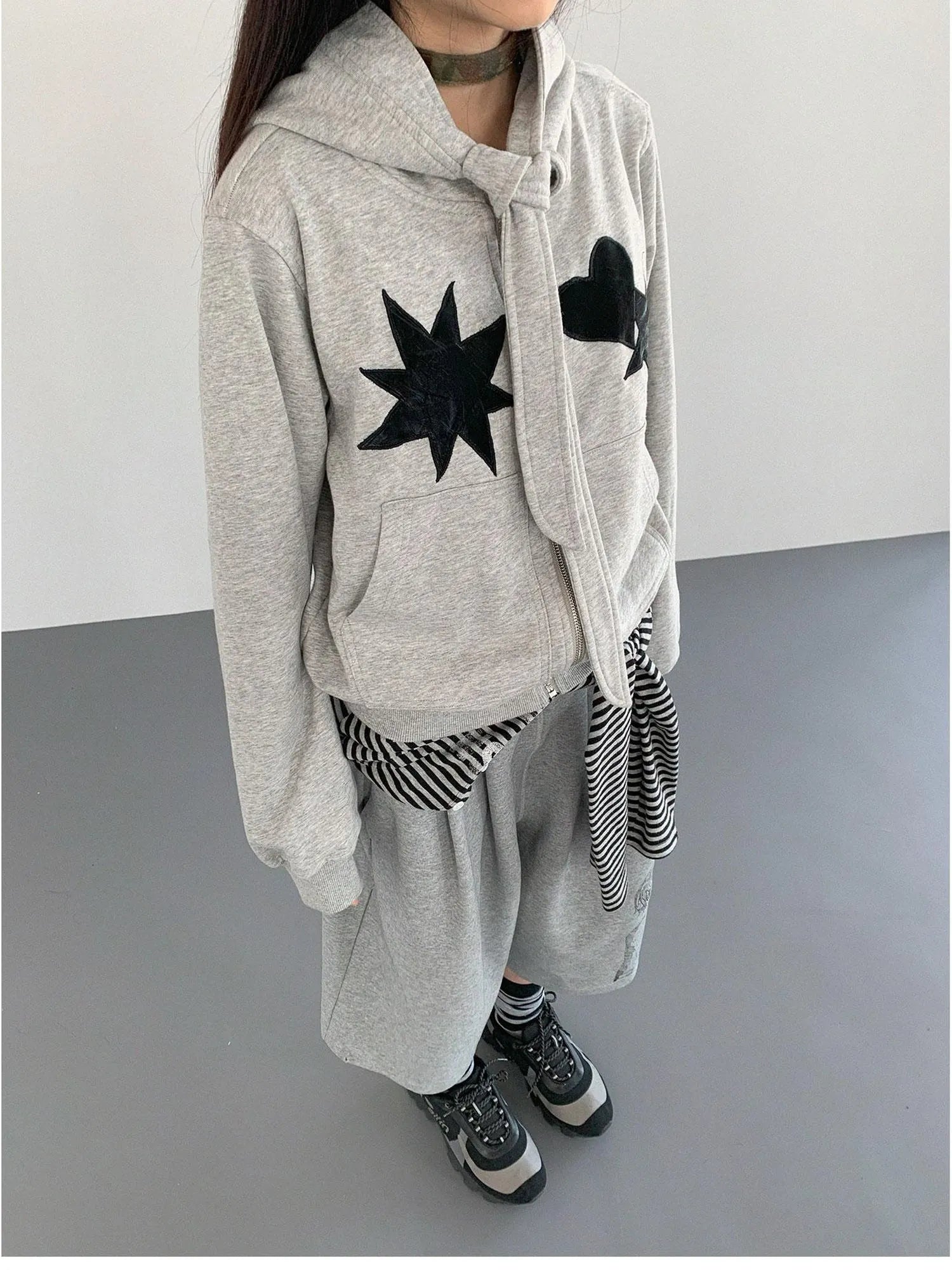 Geometric Patchwork Hooded Knit Sweatshirt