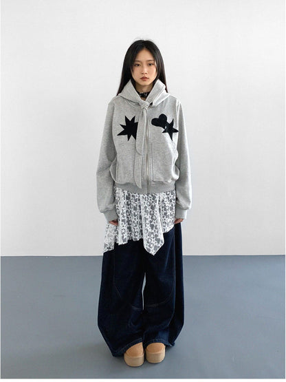 innomoood Geometric Patchwork Hooded Knit Sweatshirt