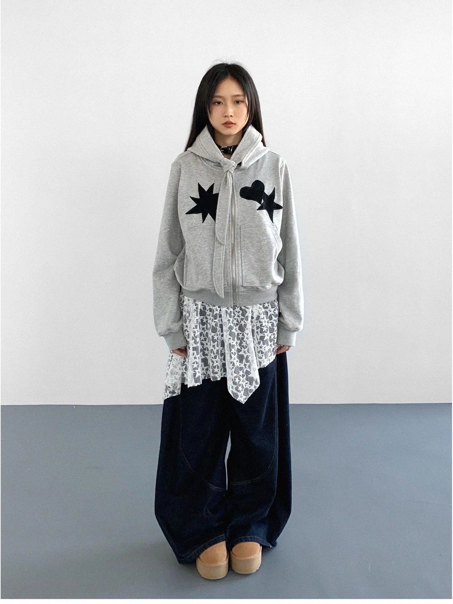 Geometric Patchwork Hooded Knit Sweatshirt