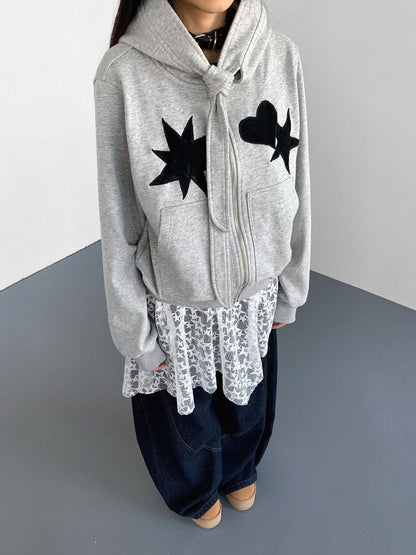 innomoood Geometric Patchwork Hooded Knit Sweatshirt