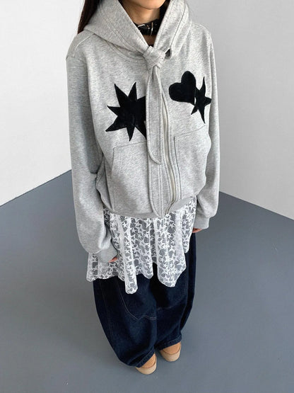 Geometric Patchwork Hooded Knit Sweatshirt