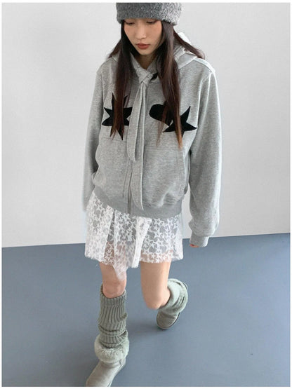 Geometric Patchwork Hooded Knit Sweatshirt