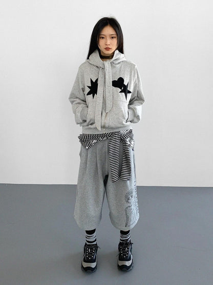 innomoood Geometric Patchwork Hooded Knit Sweatshirt