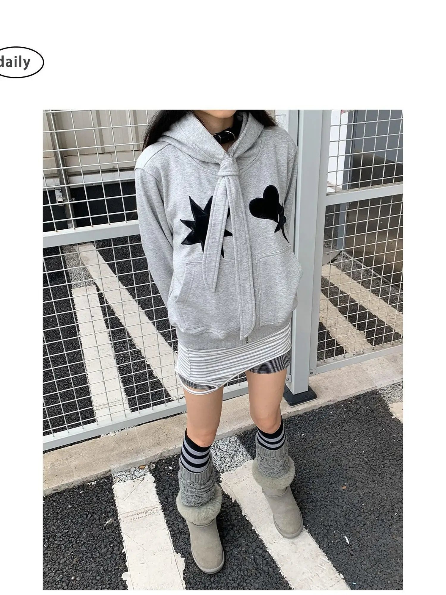 Geometric Patchwork Hooded Knit Sweatshirt