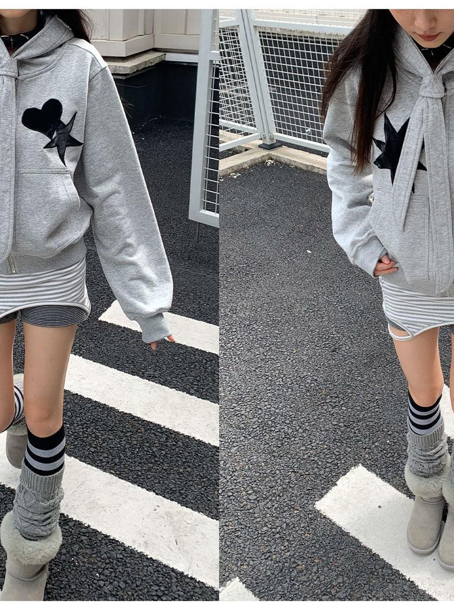 innomoood Geometric Patchwork Hooded Knit Sweatshirt